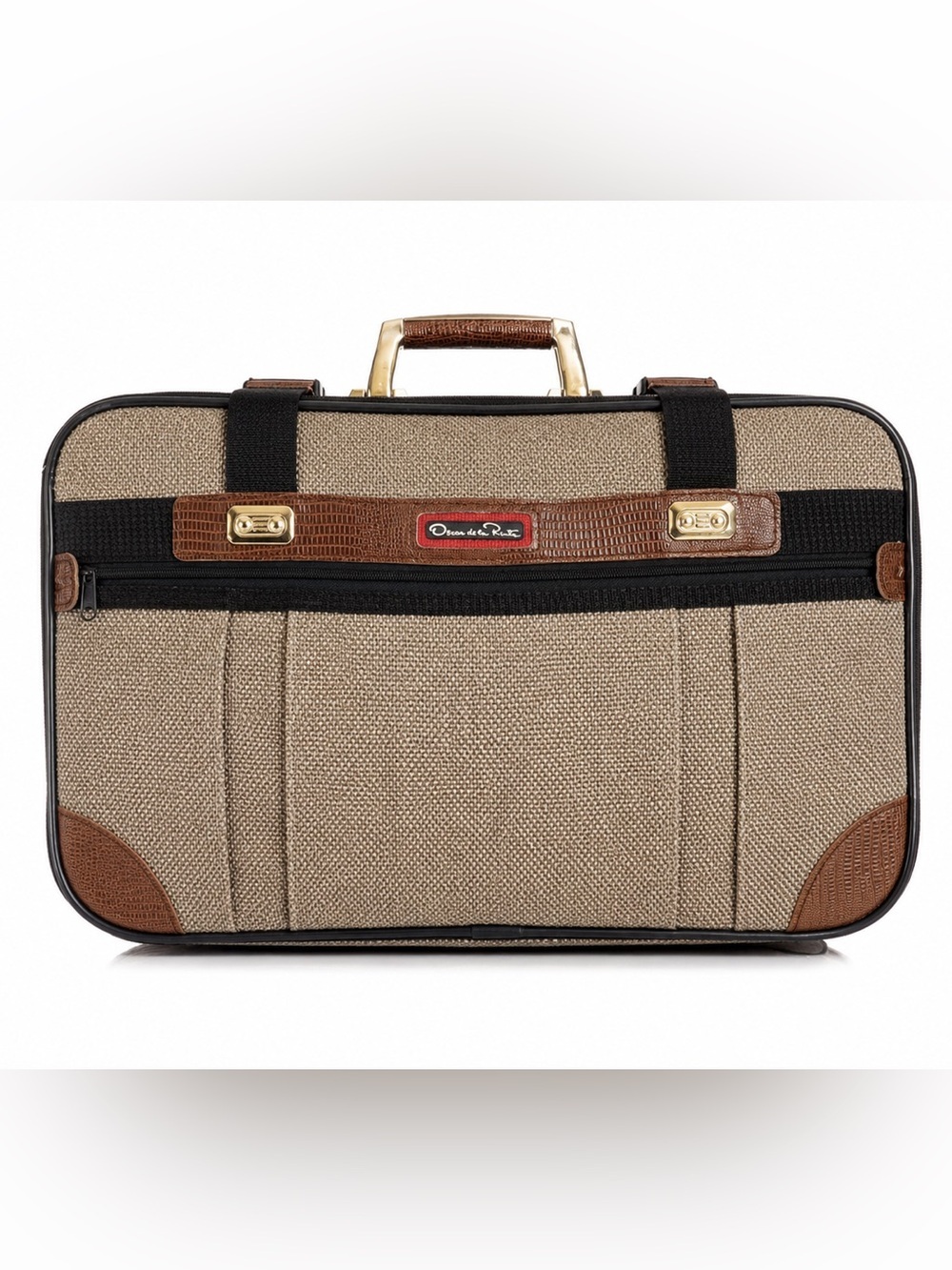 Vintage Oscar de la Renta Tweed Luggage Suitcase Brown Black Gold Hardware luxe